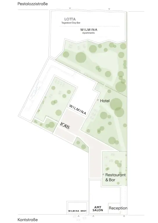 Lageplan der Wilmina Apartments, Hotel, Restaurant und Empfang in Berlin.