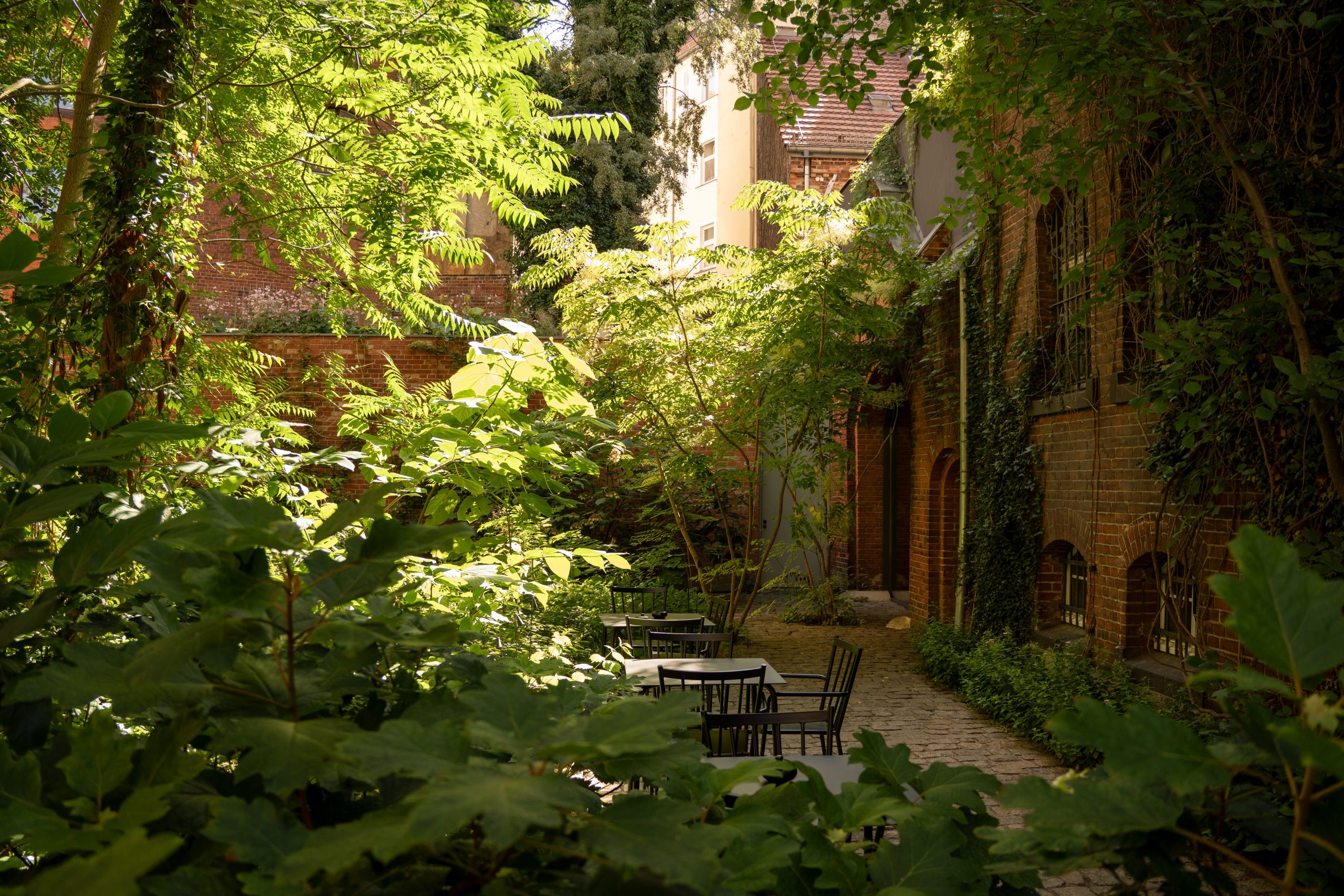 Wilmina Hotel 2 Gemütlicher Garten mit Sitzgelegenheiten und viel Grün.